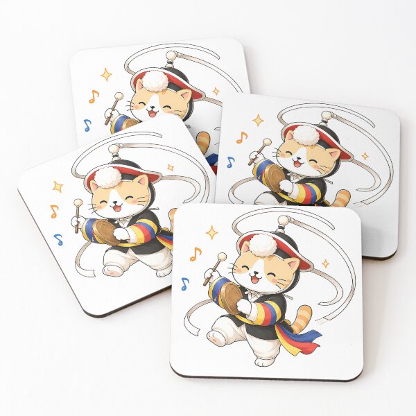 Item preview, Cute Korean Traditional Sangmo Ribbon Hat Dancing Cat Illustration designed and sold by NoopnyangStudio.