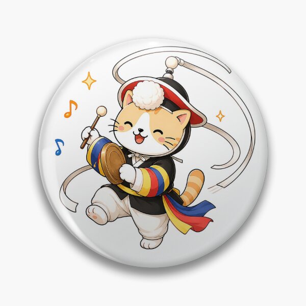 Item preview, Cute Korean Traditional Sangmo Ribbon Hat Dancing Cat Illustration designed and sold by NoopnyangStudio.