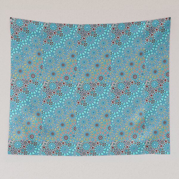 Item preview, RIPTIDE! Surfer Girl Dude MANDALA NEO DAISY CHAIN Aquamarine Psychedelic Groovy Party SACRED GEOMETRY MATH Fun Doodles College Dorm Decor designed and sold by Spinning Plates 360.
