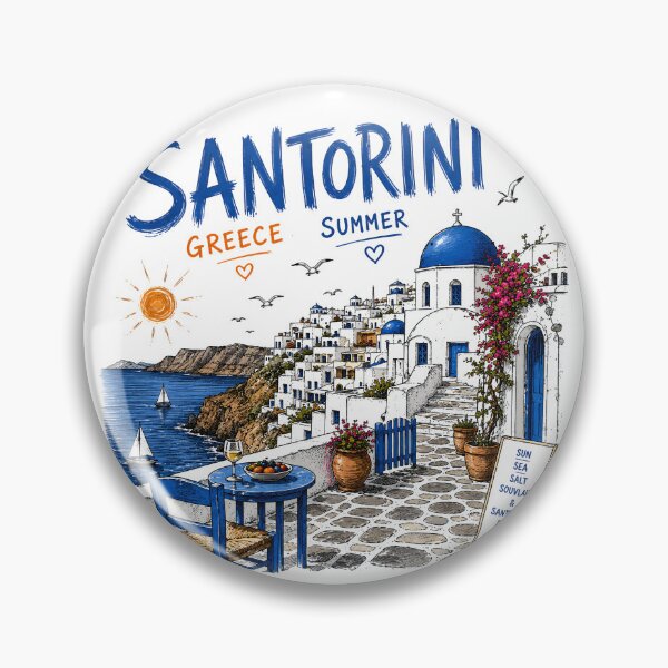 Item preview, Santorini Greece Summer Travel Vintage Hand Drawn Coastal Village Vacation T-Shirt designed and sold by WearVerse440.