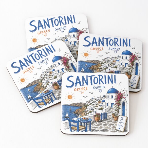 Item preview, Santorini Greece Summer Travel Vintage Hand Drawn Coastal Village Vacation T-Shirt designed and sold by WearVerse440.