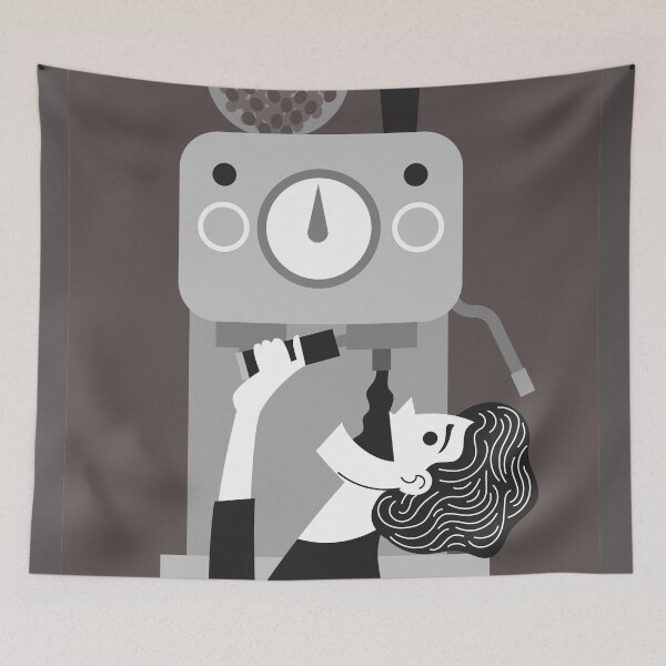 Item preview, coffee addicted man drinking espresso directly from a capsule coffee machine designed and sold by matintheworld ( delcarmat ).