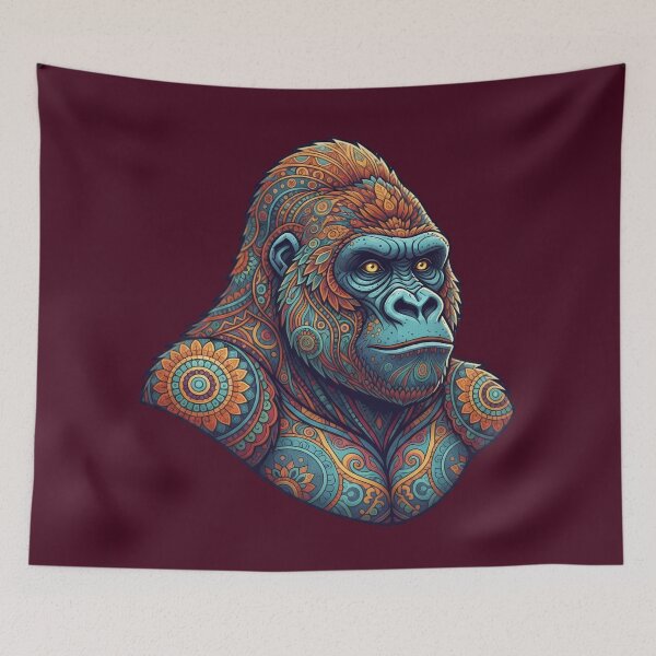 Item preview, Ornate Boho Mandala Gorilla Portrait Illustration designed and sold by Exquisite Design Studio „Paculówka”.