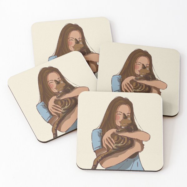 Item preview, Woman in a baby blue shirt holding her cute cat  designed and sold by Hessah-HA.