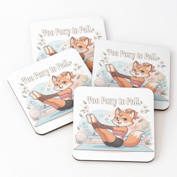 Item preview, Cute Anime Fox Doing Pilates Teaser Too Foxy to Fall Funny Fitness Quote designed and sold by MoqunaDesign.