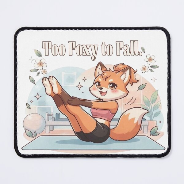 Item preview, Cute Anime Fox Doing Pilates Teaser Too Foxy to Fall Funny Fitness Quote designed and sold by MoqunaDesign.