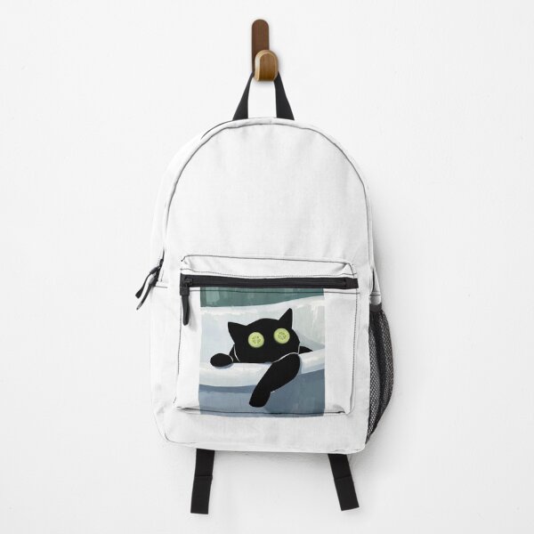 Item preview, black cat wearing cucumber slices while relaxing in a bathtub designed and sold by PurrfectHome.