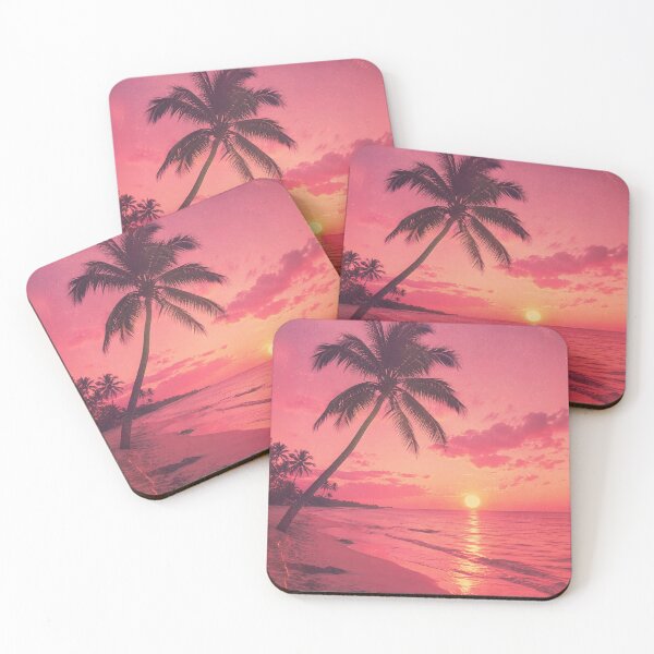 Item preview, Retro Red Beautiful Palm Trees At Pastel Beach Sunset designed and sold by SassyArtistry.