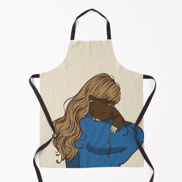 Item preview, Woman in a long sleeve blue shirt holding her cute cat designed and sold by Hessah-HA.