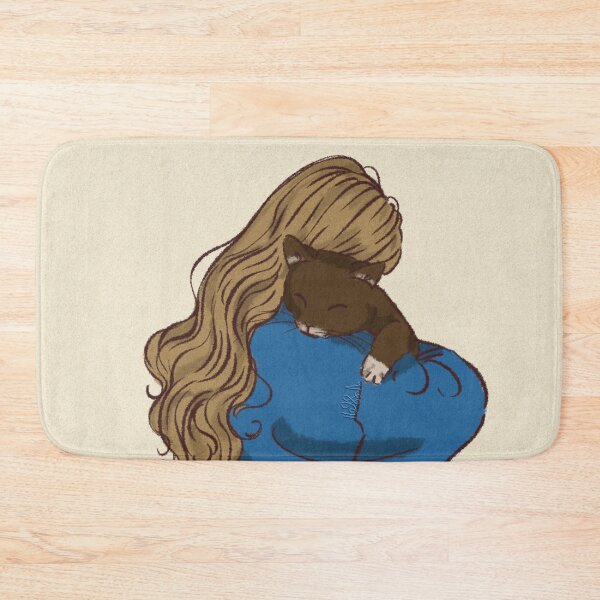 Item preview, Woman in a long sleeve blue shirt holding her cute cat  designed and sold by Hessah-HA.