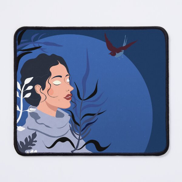 Item preview, Mystical Woman Under Moonlight with Botanical Silhouettes and Flying Bird Contemporary Surreal Illustration designed and sold by Vita-Kvitash.