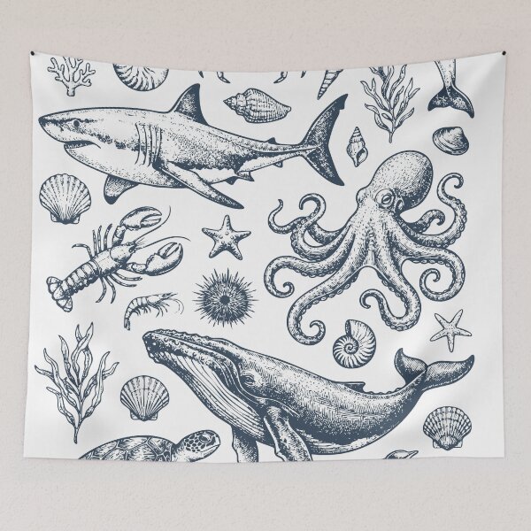 Item preview, Ocean Creatures Vintage Style Ocean Life designed and sold by aponwao.