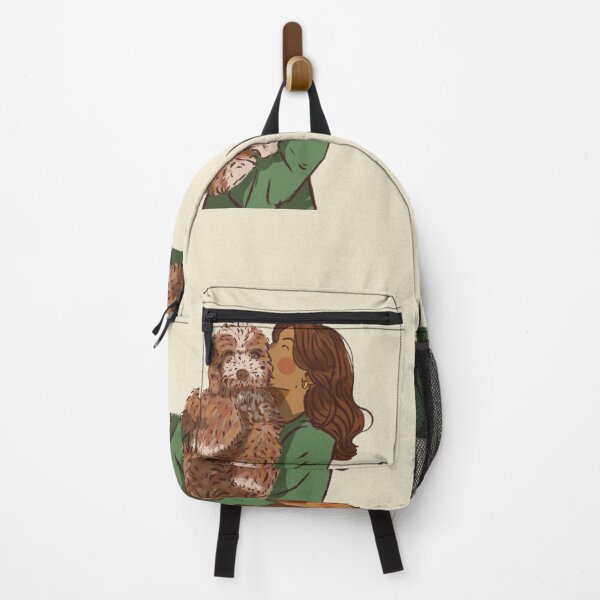 Item preview, Woman in a green dress holding her cute dog designed and sold by Hessah-HA.