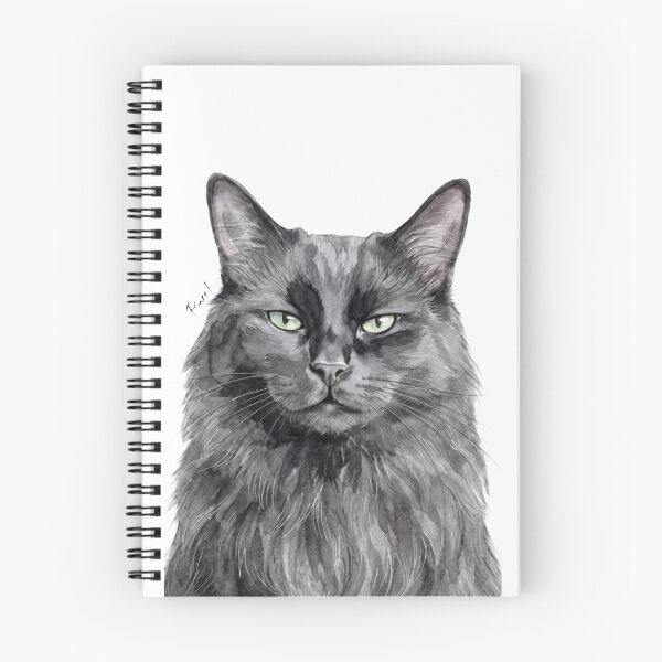 Item preview, Gray Long-Haired Cat Watercolor Portrait | Elegant Feline Art Illustration PNG designed and sold by ArtMashupCo.
