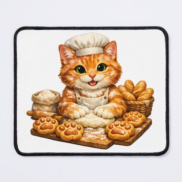 Item preview, Orange Cat Baker Making Paw Bread | Cute Artisan Bakery Illustration designed and sold by builtforyou.