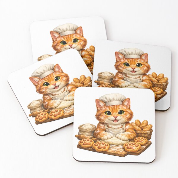 Item preview, Orange Cat Baker Making Paw Bread | Cute Artisan Bakery Illustration designed and sold by builtforyou.
