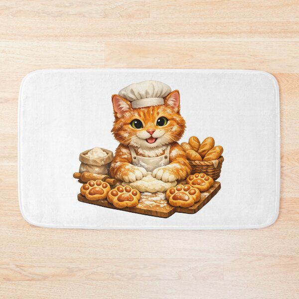 Item preview, Orange Cat Baker Making Paw Bread | Cute Artisan Bakery Illustration designed and sold by builtforyou.