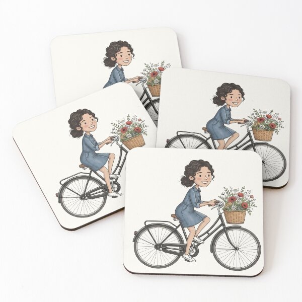 Item preview, Girl Riding Bicycle with Flower Basket Line Art Illustration designed and sold by jo-e-basta.