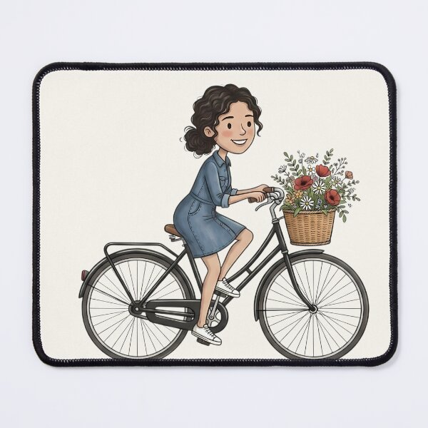 Item preview, Girl Riding Bicycle with Flower Basket Line Art Illustration designed and sold by jo-e-basta.