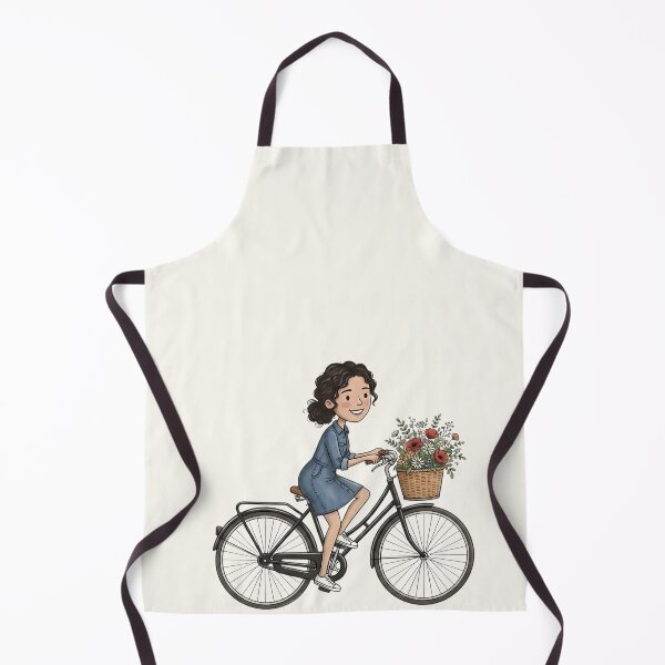 Item preview, Girl Riding Bicycle with Flower Basket Line Art Illustration designed and sold by jo-e-basta.