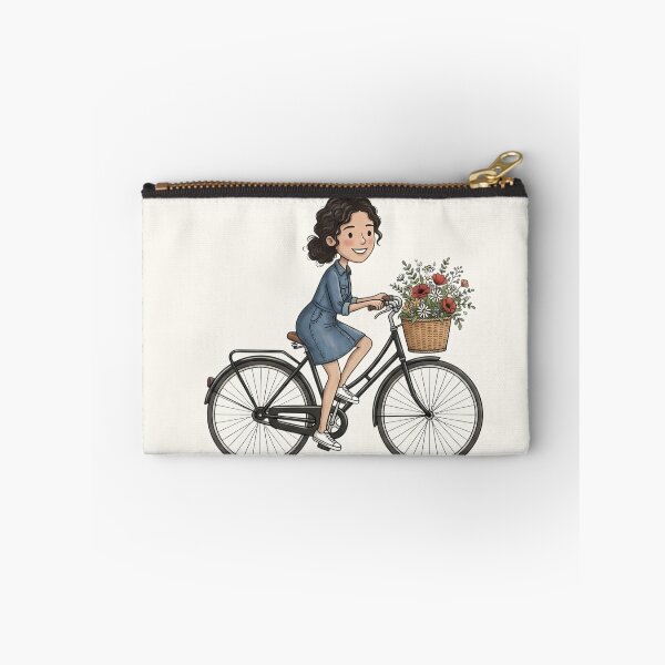 Item preview, Girl Riding Bicycle with Flower Basket Line Art Illustration designed and sold by jo-e-basta.