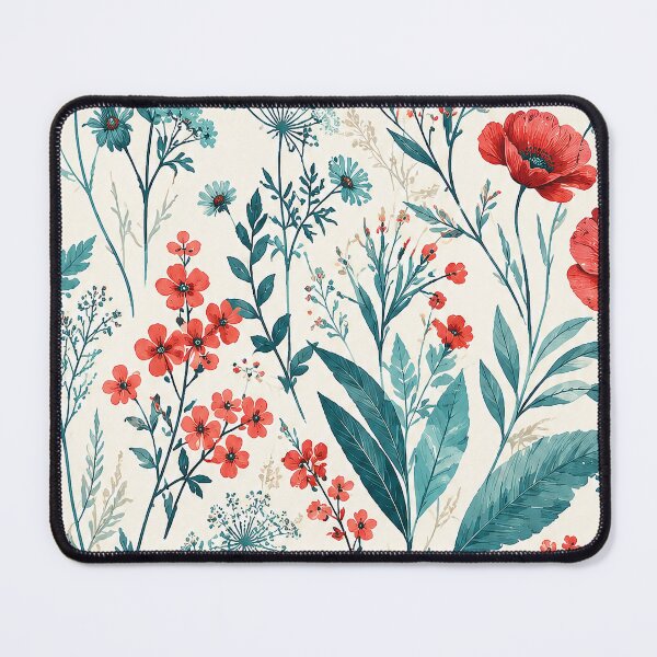 Item preview, Watercolor Wildflowers Teal and Red Floral Pattern designed and sold by SassyArtistry.