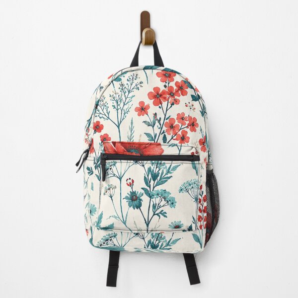 Item preview, Watercolor Wildflowers Teal and Red Floral Pattern designed and sold by SassyArtistry.