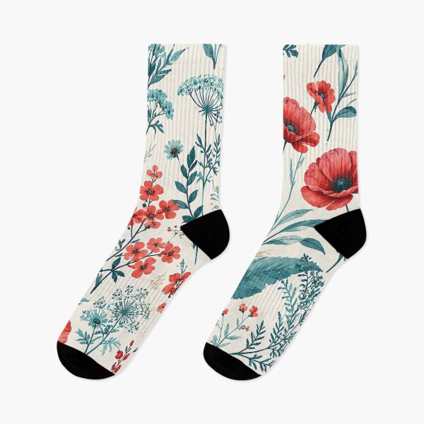 Item preview, Watercolor Wildflowers Teal and Red Floral Pattern designed and sold by SassyArtistry.