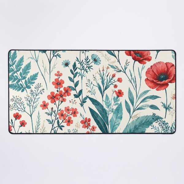 Item preview, Watercolor Wildflowers Teal and Red Floral Pattern designed and sold by SassyArtistry.