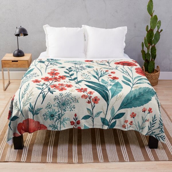 Item preview, Watercolor Wildflowers Teal and Red Floral Pattern designed and sold by SassyArtistry.
