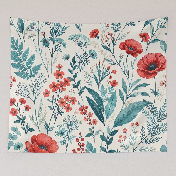 Item preview, Watercolor Wildflowers Teal and Red Floral Pattern designed and sold by SassyArtistry.