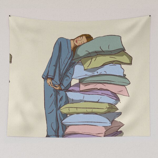 Item preview, A woman lay her head on a mountain of pillows  designed and sold by Hessah-HA.