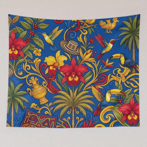 Item preview, Salsa Vibrant Colombian Folk Art Tropical Floral Pattern designed and sold by ART ATTACK ZONE.