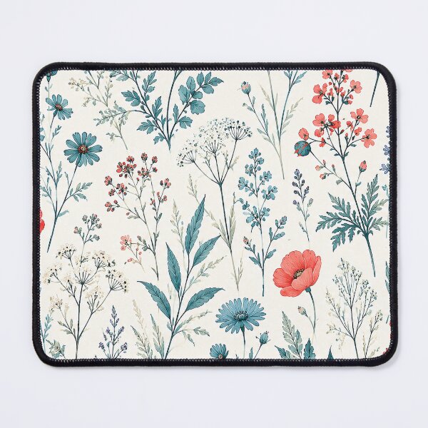 Item preview, Teal and Red Meadow Botanical Flowers and Green Leaves designed and sold by SassyArtistry.