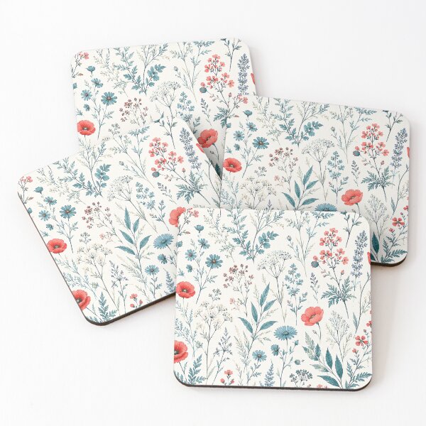 Item preview, Teal and Red Meadow Botanical Flowers and Green Leaves designed and sold by SassyArtistry.
