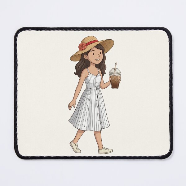 Item preview, Girl with Straw Hat and Iced Coffee Summer Line Art Illustration designed and sold by jo-e-basta.