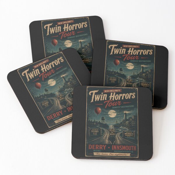 Item preview, Twin Horrors Tour | Derry & Innsmouth Vintage Horror Travel Poster | Gothic New England Road Trip | Retro Horror T-Shirt designed and sold by Extravanganzza.