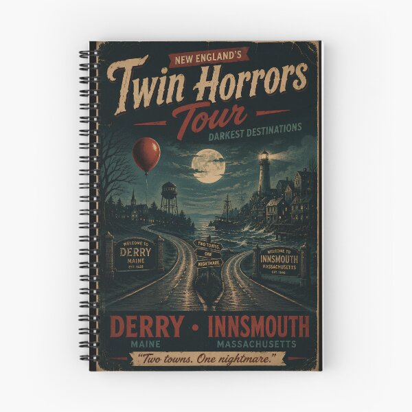 Item preview, Twin Horrors Tour | Derry & Innsmouth Vintage Horror Travel Poster | Gothic New England Road Trip | Retro Horror T-Shirt designed and sold by Extravanganzza.
