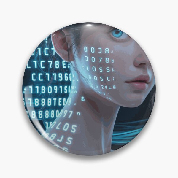 Item preview, Futuristic Cyber Woman Surrounded by Glowing Blue Digital Code and Data Streams designed and sold by OrinLangford.