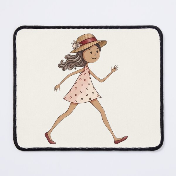 Item preview, Girl in Polka Dot Dress Walking with Straw Hat Fine Line Art designed and sold by jo-e-basta.