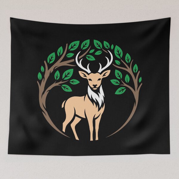 Item preview, Majestic Stag Forest Wreath Solid Block Illustration designed and sold by ZUMERI.