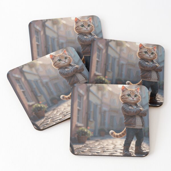 Item preview, Cool Orange Tabby Cat Wearing a Leather Jacket on a Colorful City Street designed and sold by OrinLangford.