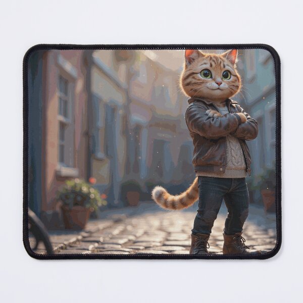 Item preview, Cool Orange Tabby Cat Wearing a Leather Jacket on a Colorful City Street designed and sold by OrinLangford.