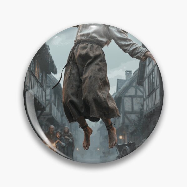 Item preview, Mysterious Woman Leviting Above a Rainy Medieval Village in a Dark Fantasy Scene designed and sold by OrinLangford.