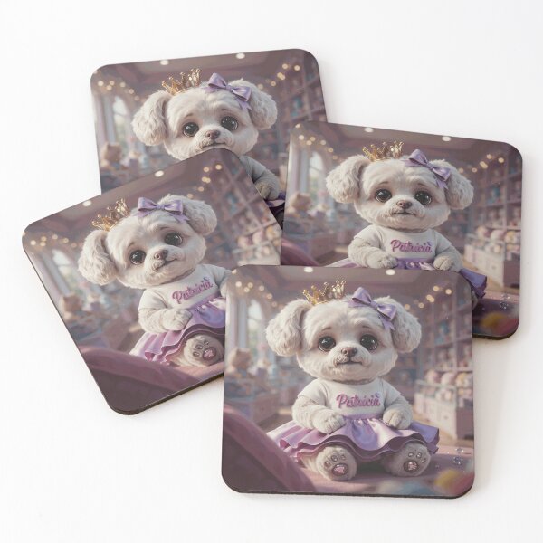 Item preview, Cute Patricia Princess Puppy Wearing a Golden Crown and Purple Bow Dress designed and sold by OrinLangford.