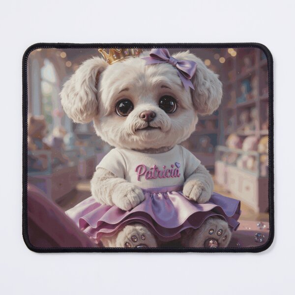 Item preview, Cute Patricia Princess Puppy Wearing a Golden Crown and Purple Bow Dress designed and sold by OrinLangford.