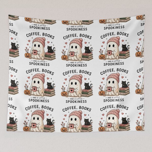 Item preview, Cute Ghost Coffee Books and a Little Spookiness | Cozy Halloween Reading Design designed and sold by 1234saad.