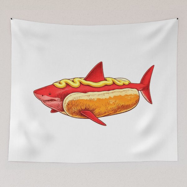 Item preview, Humorístico sobre la mezcla de comida, perritos calientes y tiburones. designed and sold by first-shirt ⭐ ⭐ ⭐ ⭐ ⭐.