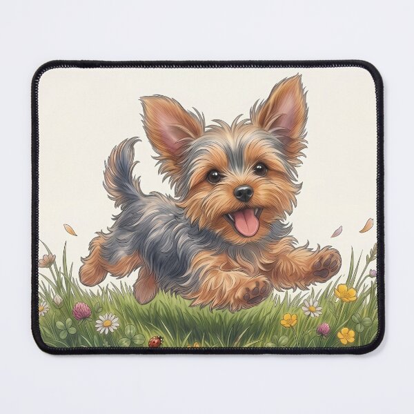 Item preview, Playful Yorkshire Terrier in Wildflower Meadow Line Art Illustration designed and sold by jo-e-basta.