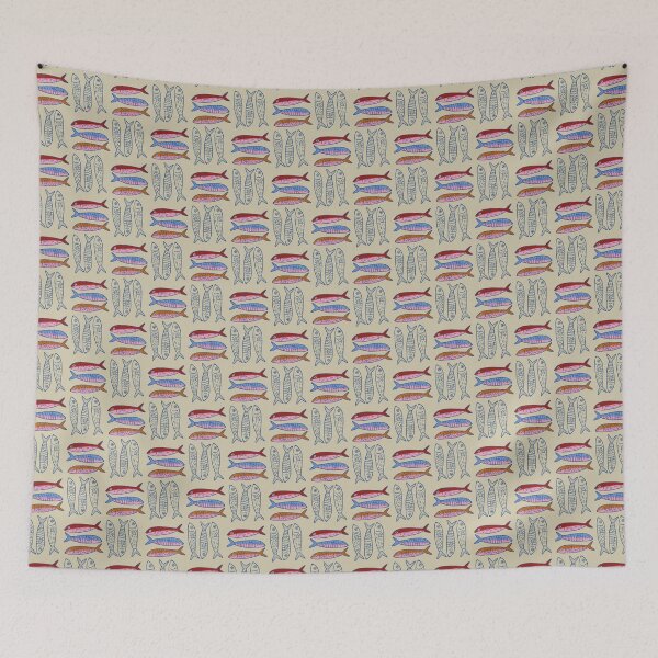 Item preview, Colorful Sardines Vintage Coastal Seamless Pattern designed and sold by Pop & Punch.